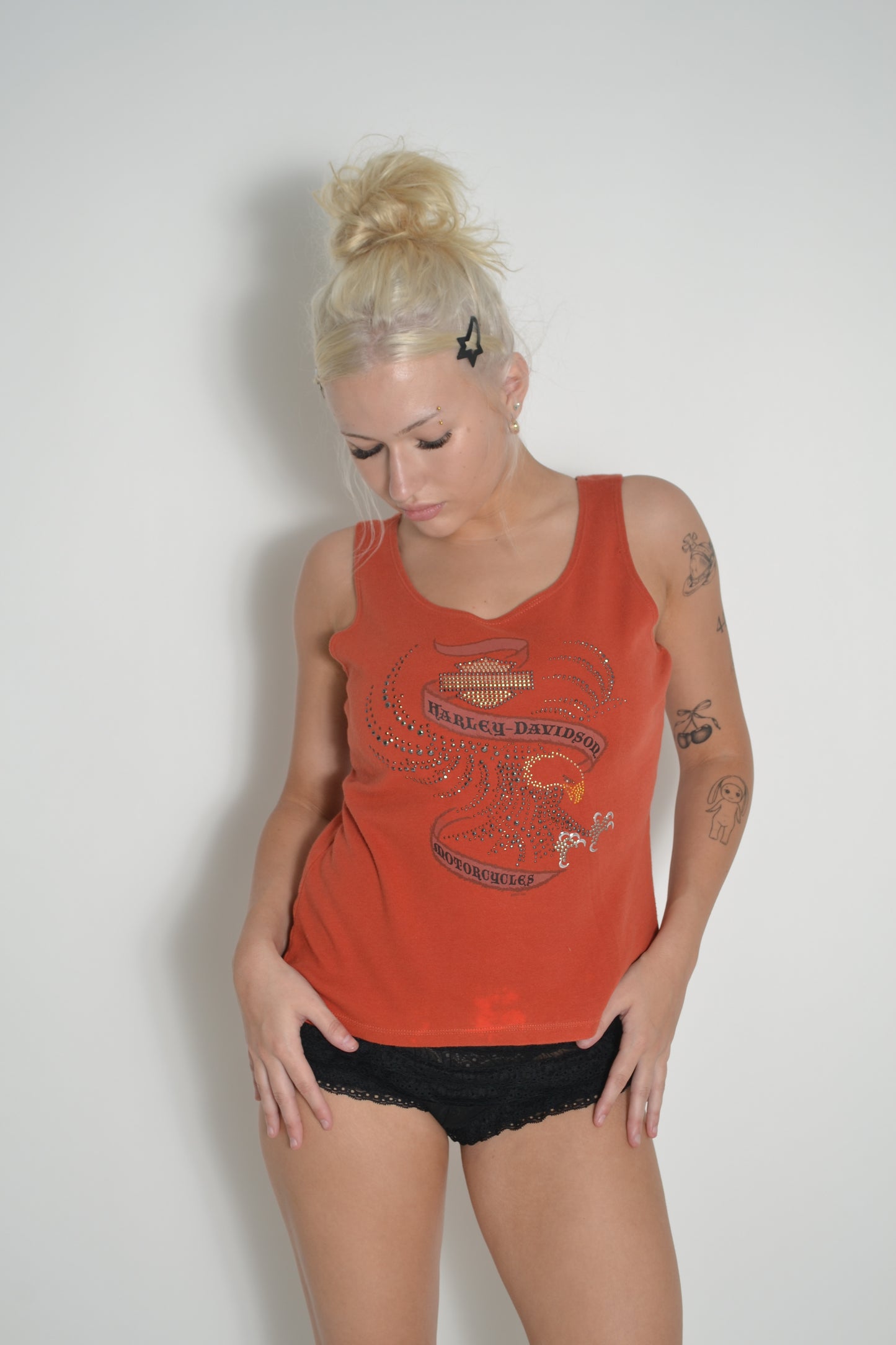 HARLEY DAVIDSON orange singlet tank with diamante detailing