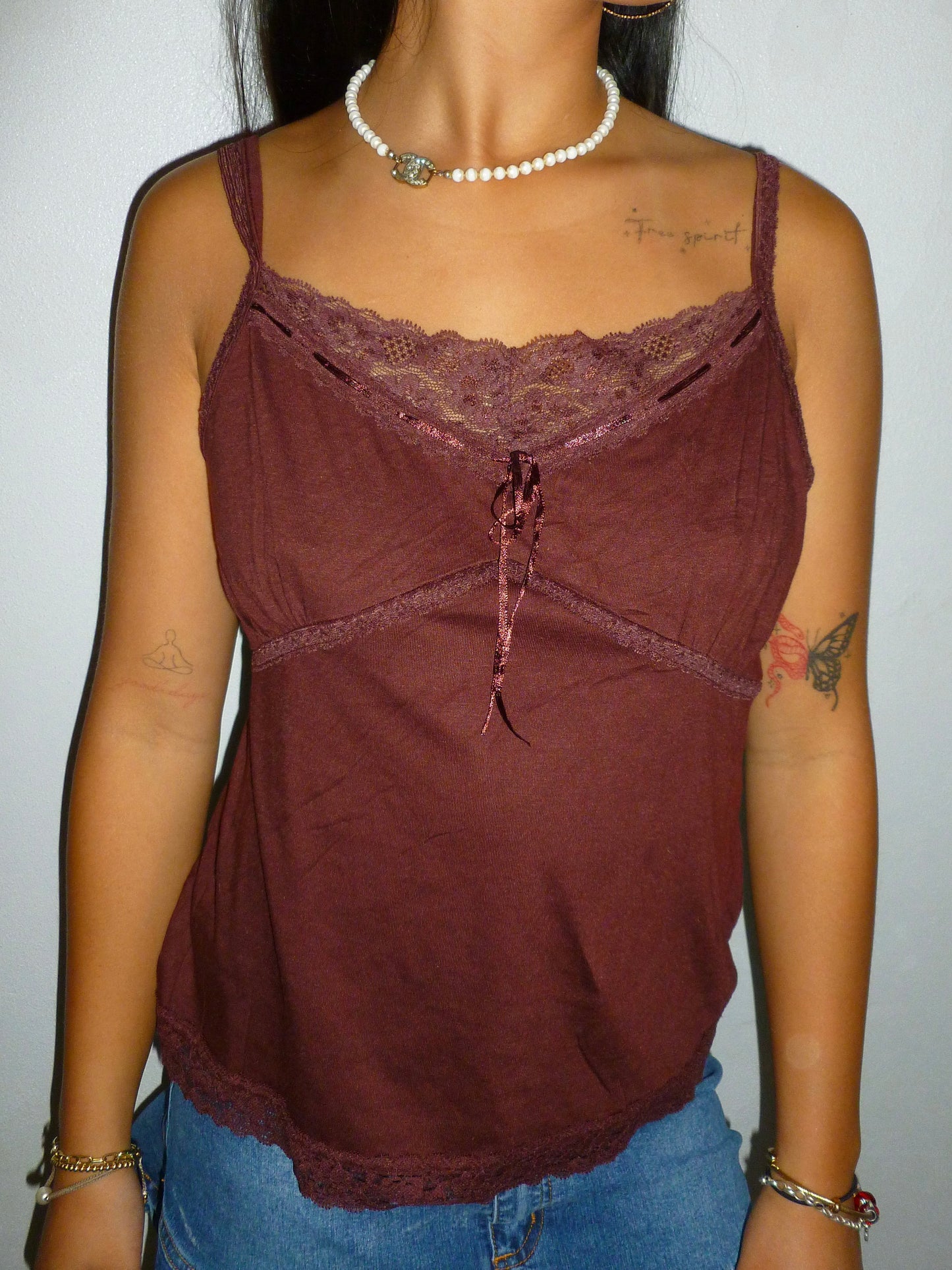 Brown lace cami