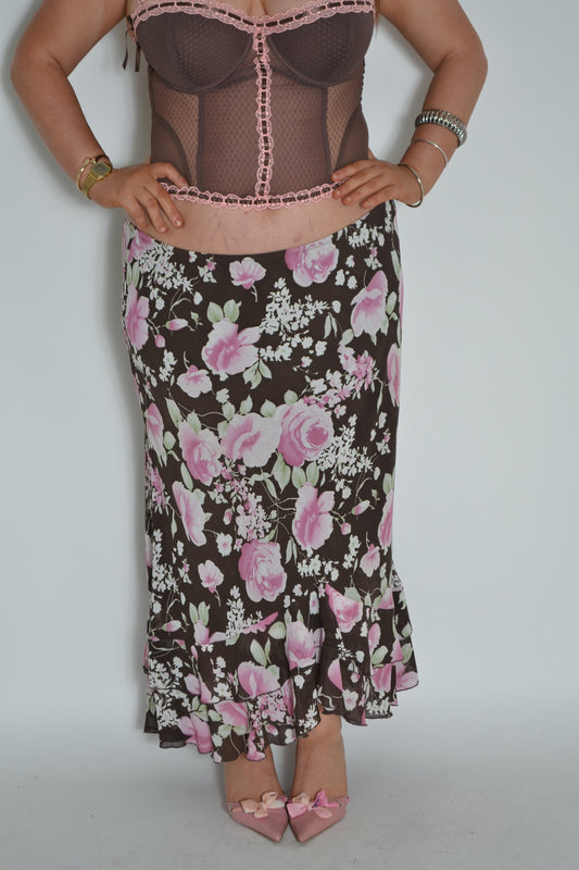 Brown floral maxi skirt