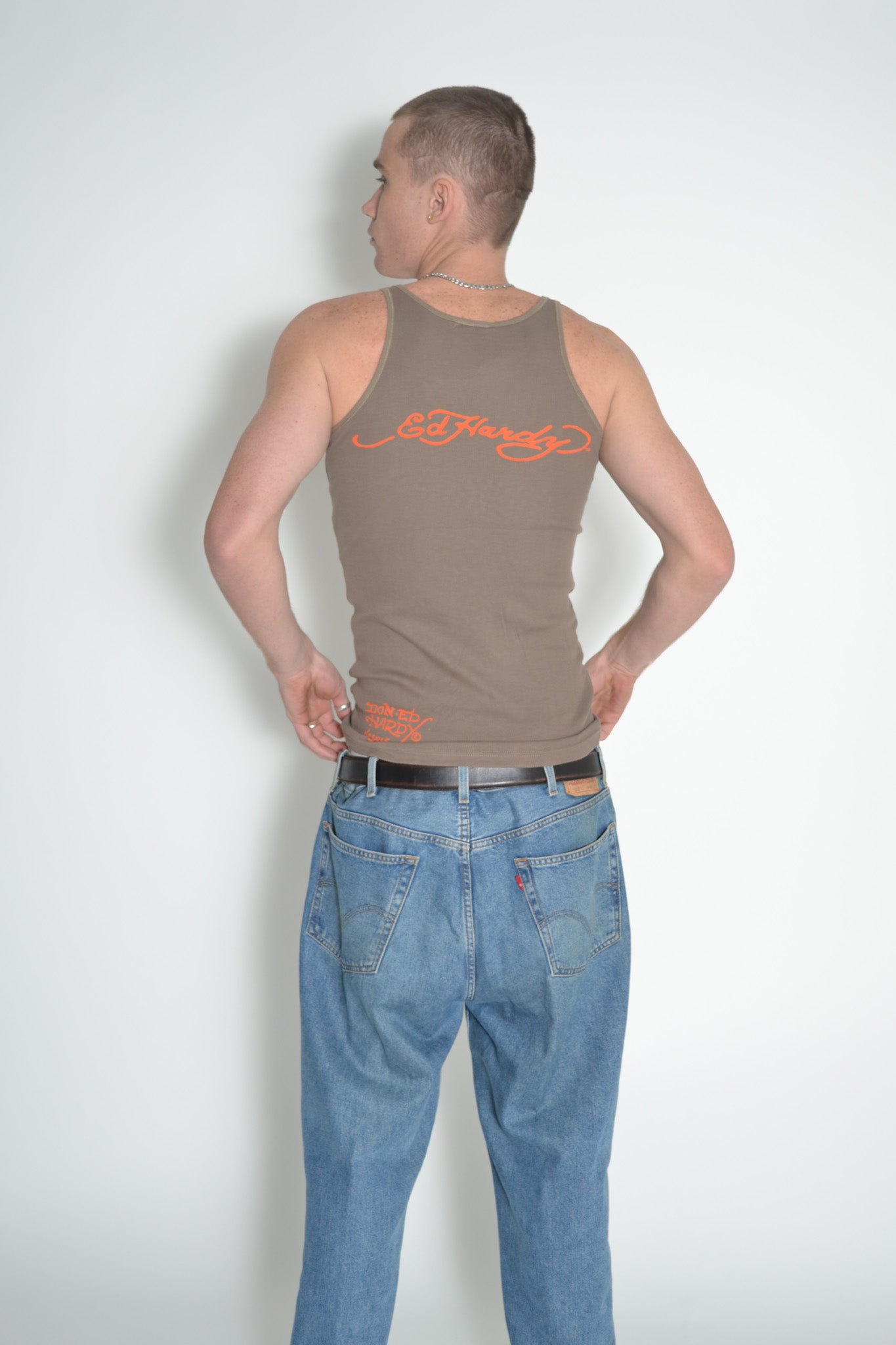 ED HARDY khaki embellished tank BNWT