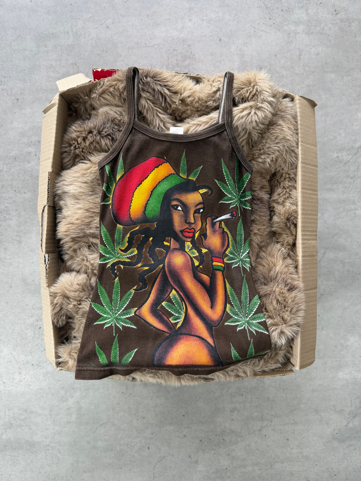 ICE BLUE brown "weed" tank★ Size est small