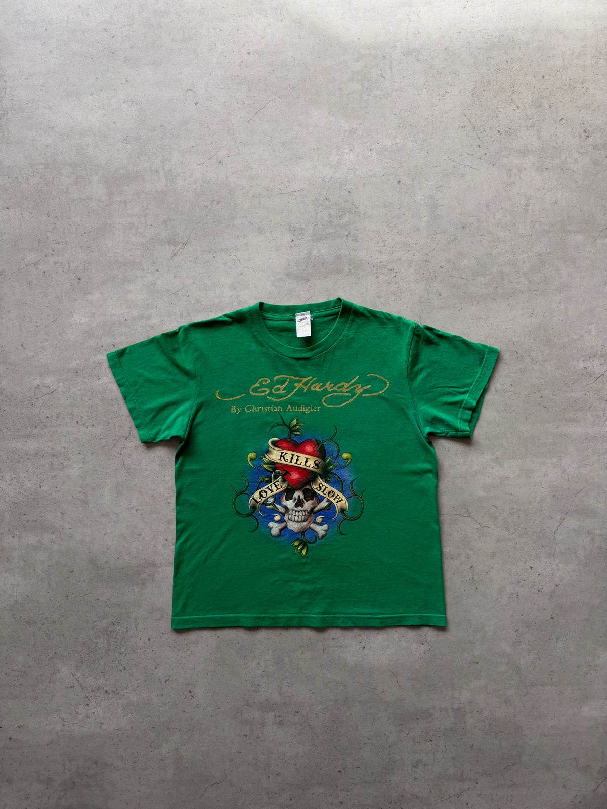 ED HARDY green graphic tee ★ Size est small