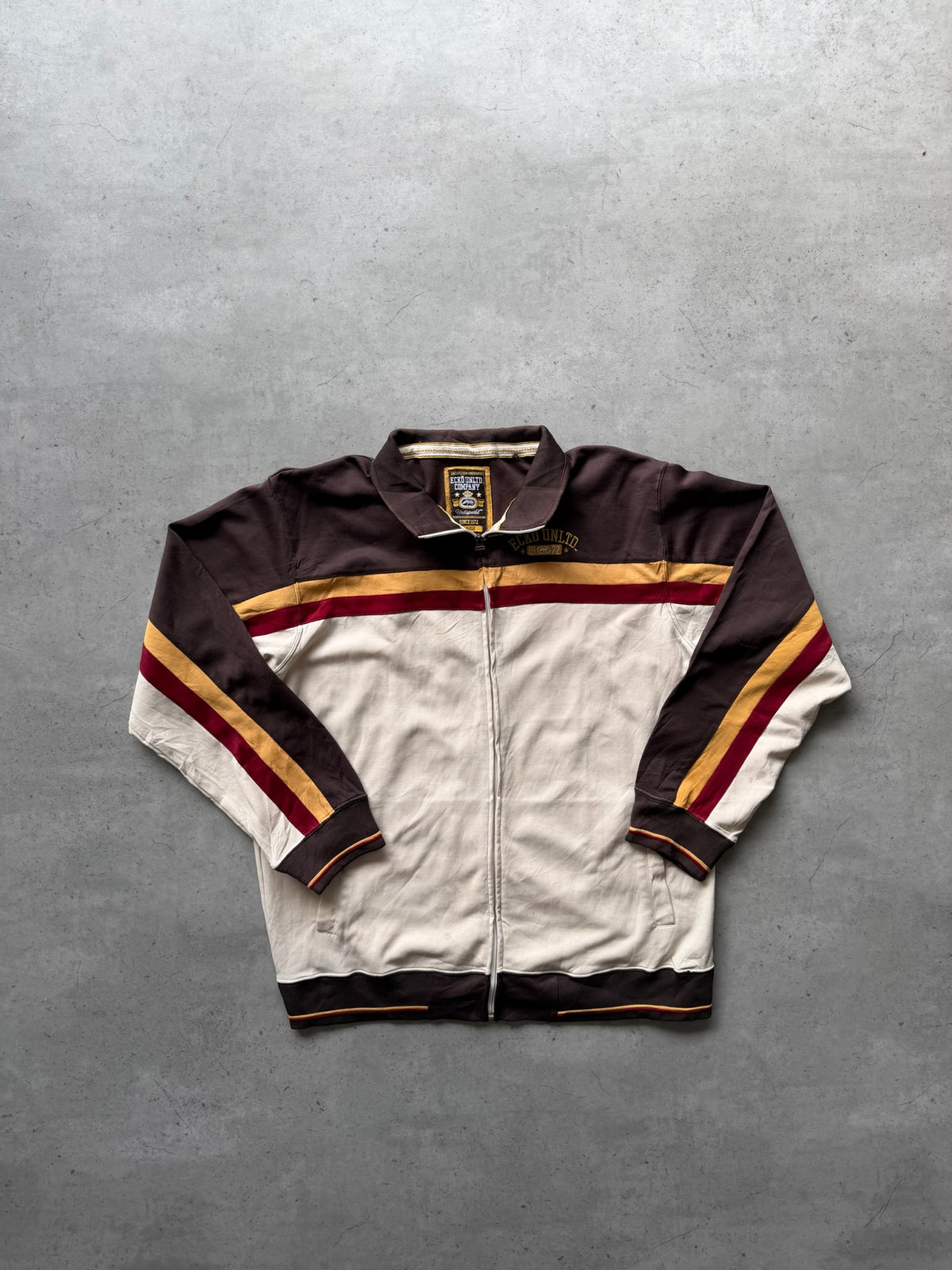 ECKO UNLTD cream + brown track jacket ★ Size labelled large