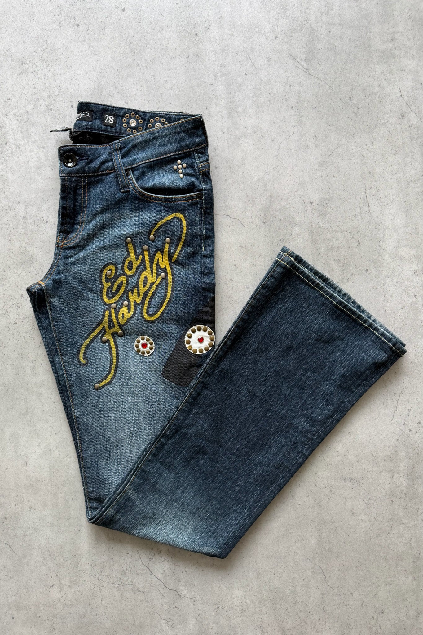ED HARDY embellished graphic jeans ★ Size 28"