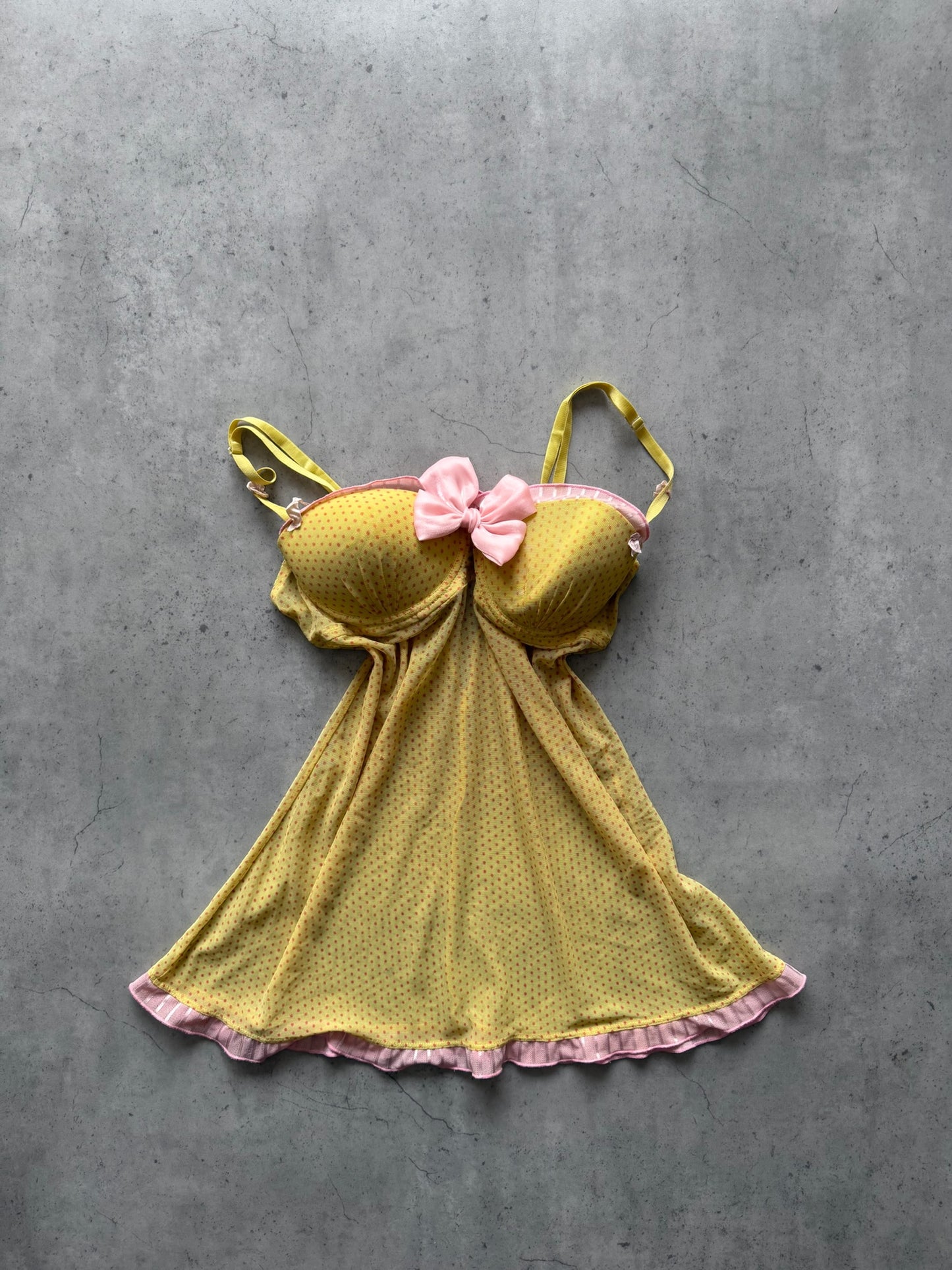 Yellow + pink polka dot camit  ★ Size est Small