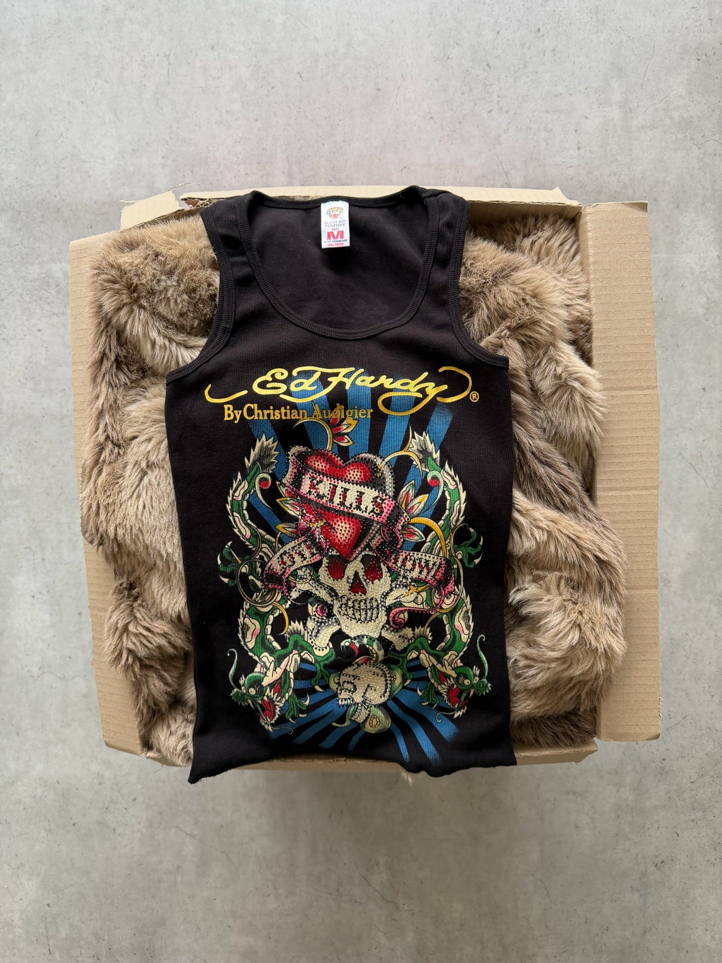 ED HARDY black diamante skull graphic tank ★ Size Small