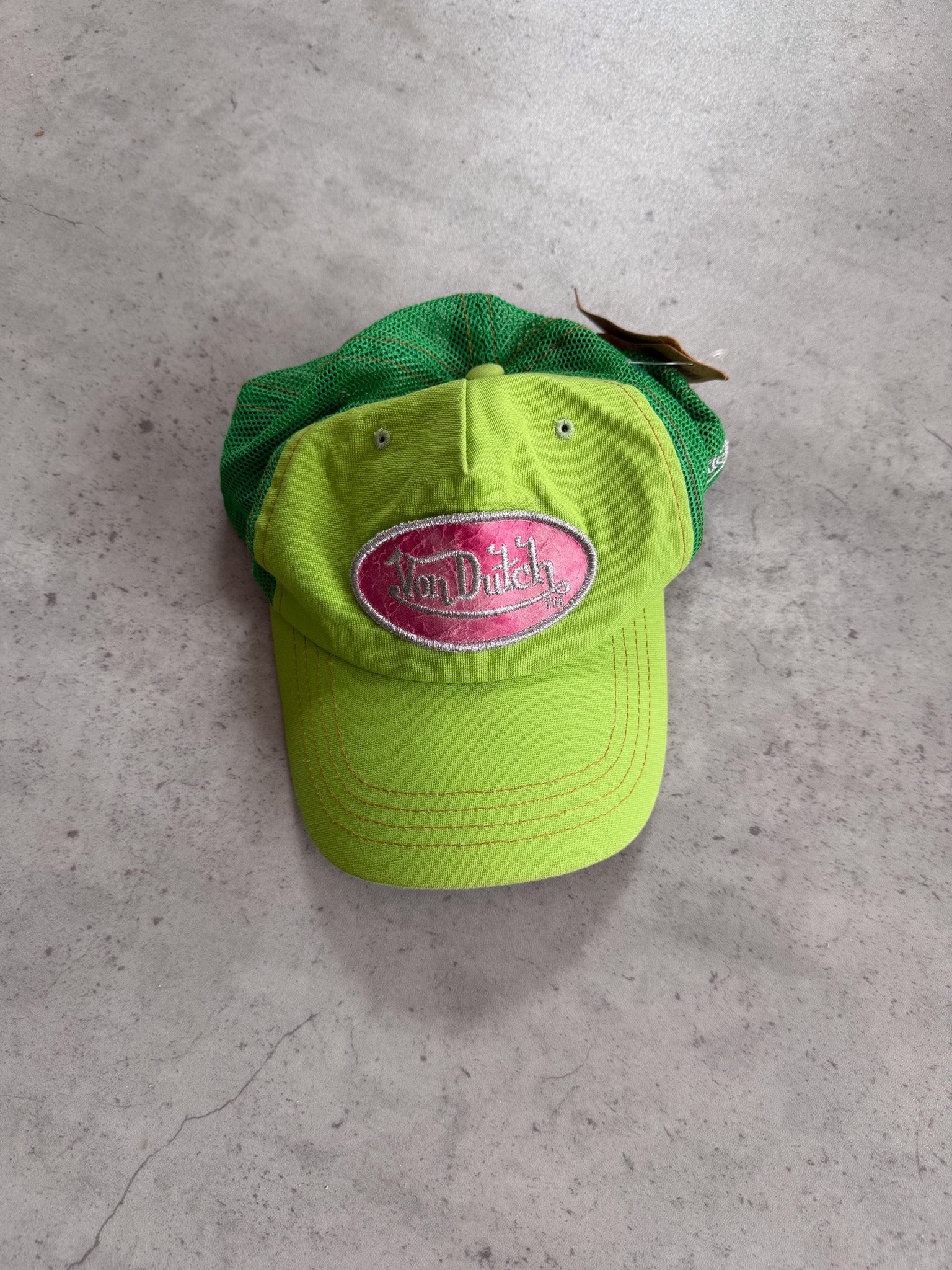 VON DUTCH green & pink trucker hat ★