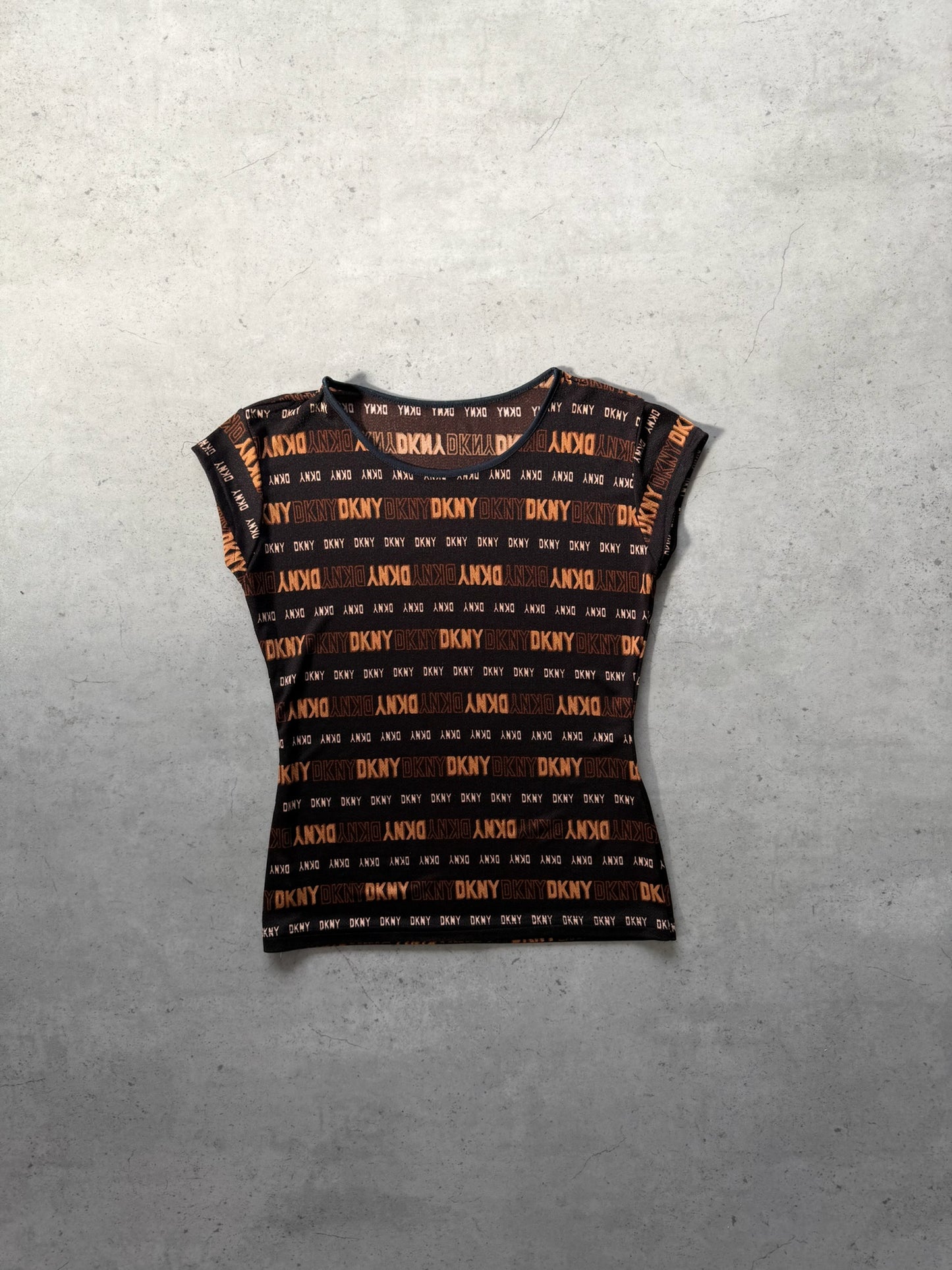 DKNY brown graphic sheer top ★ Size labelled medium/large