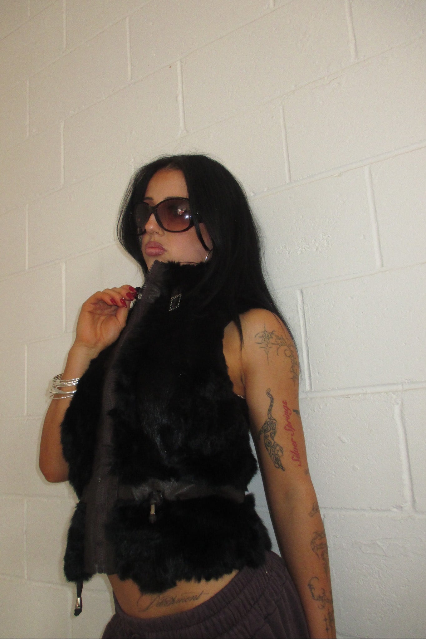 Vintage black feux fur vest jacket ★ Size est small