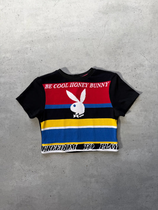 PLAYBOY red + blue + yellow crop top ★ Size labelled small