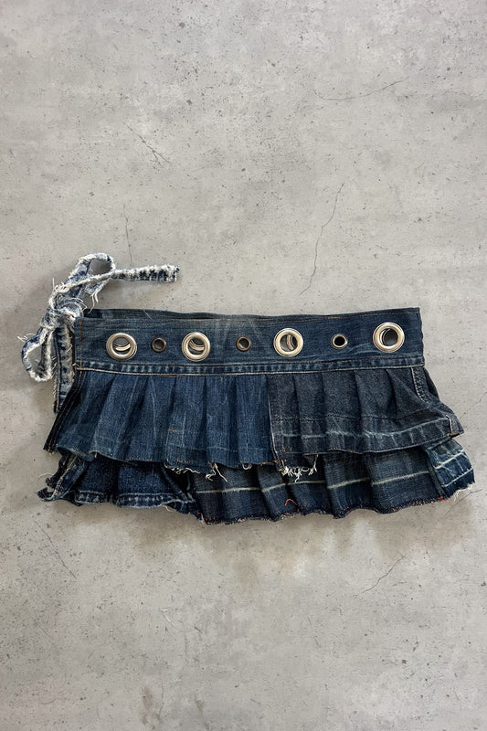Vintage blue denim micro belt skirt ★ Size estimated XS