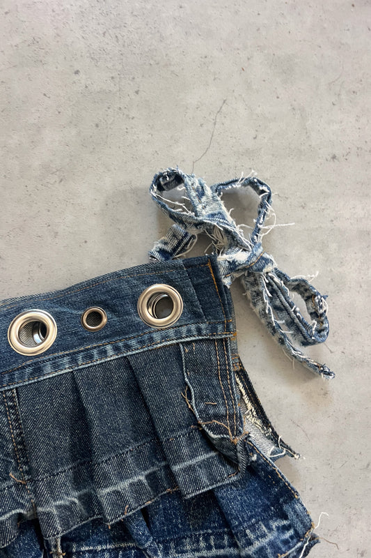 Vintage blue denim micro belt skirt ★ Size estimated XS