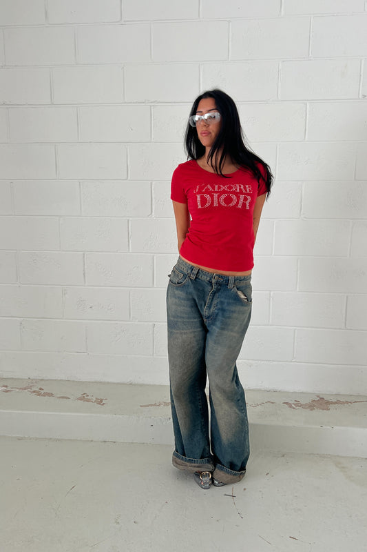 J'ADORE CHRISTIAN DIOR 2000's authentic red graphic baby T