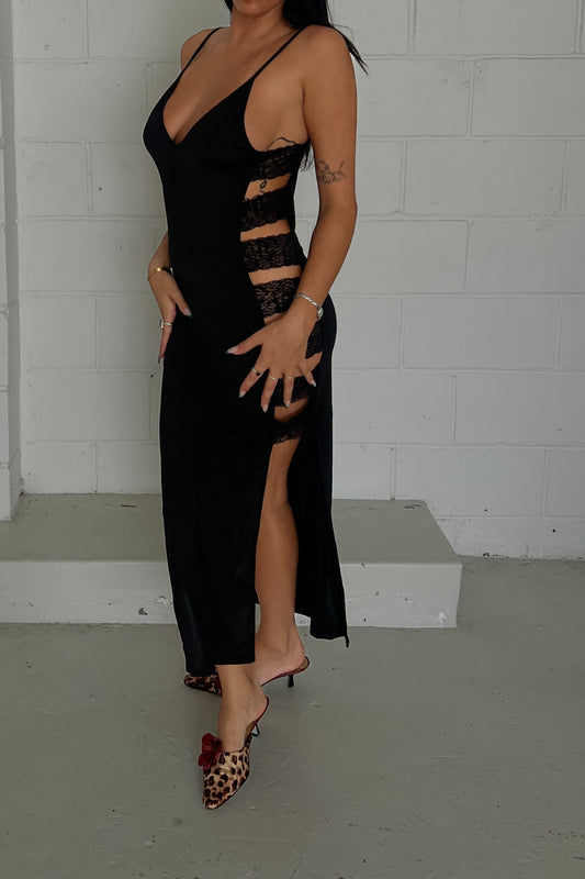 Black festival lace maxi dress