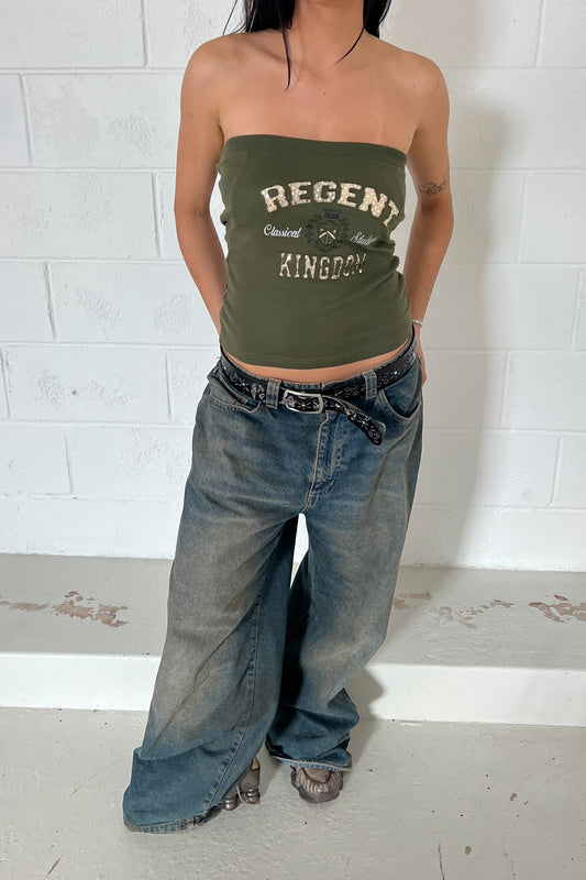 Vintage khaki graphic bandeau top