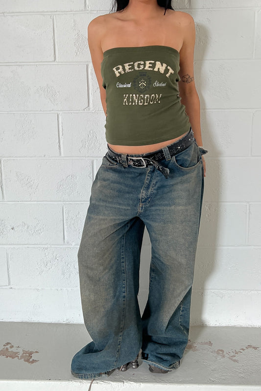 Vintage khaki graphic bandeau top