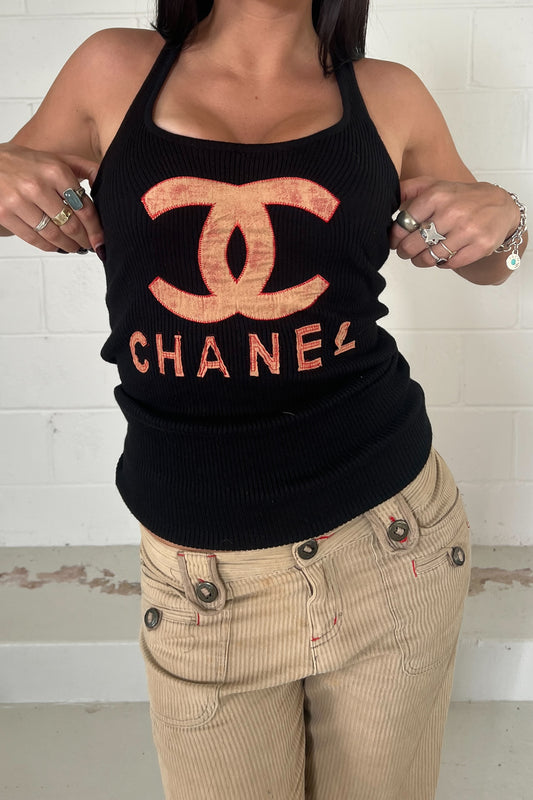 CHANEL black knit tank