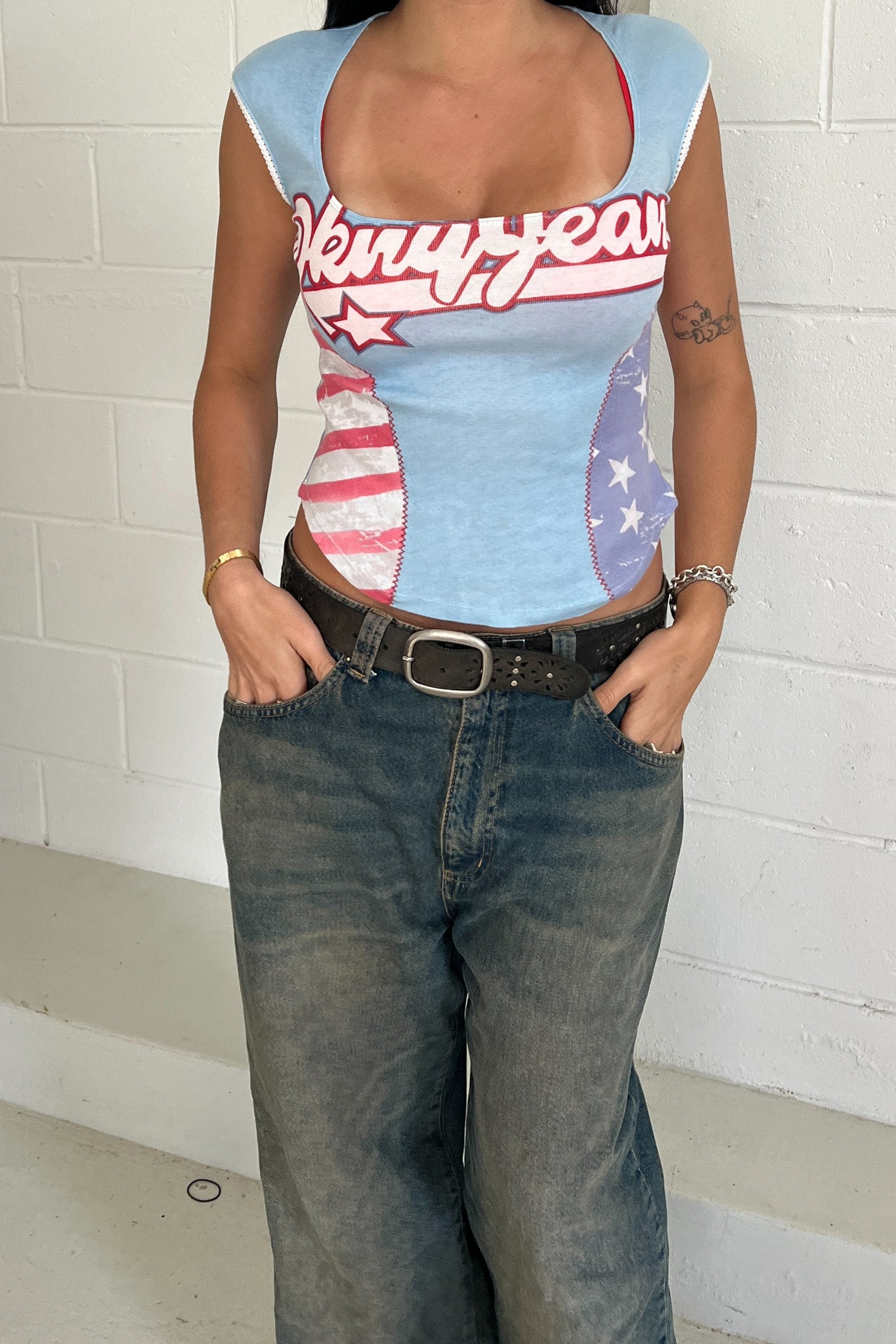 DKNY vintage graphic blue tank