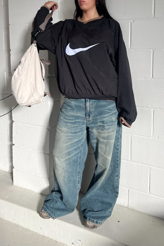NIKE black + brown V neck windbreaker