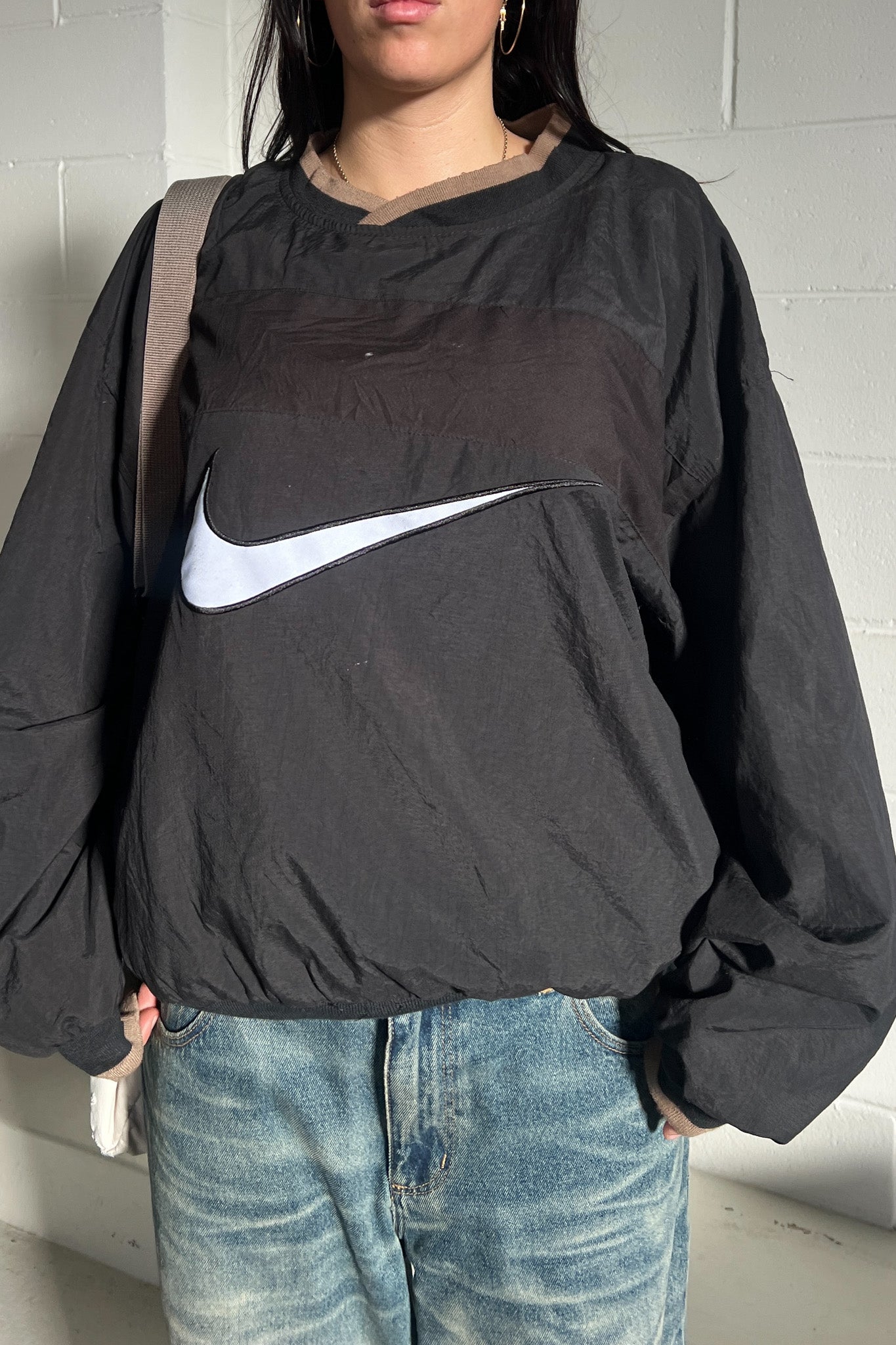 NIKE black + brown V neck windbreaker
