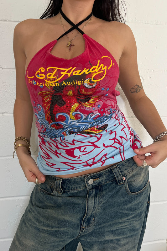 ED HARDY graphic halter top