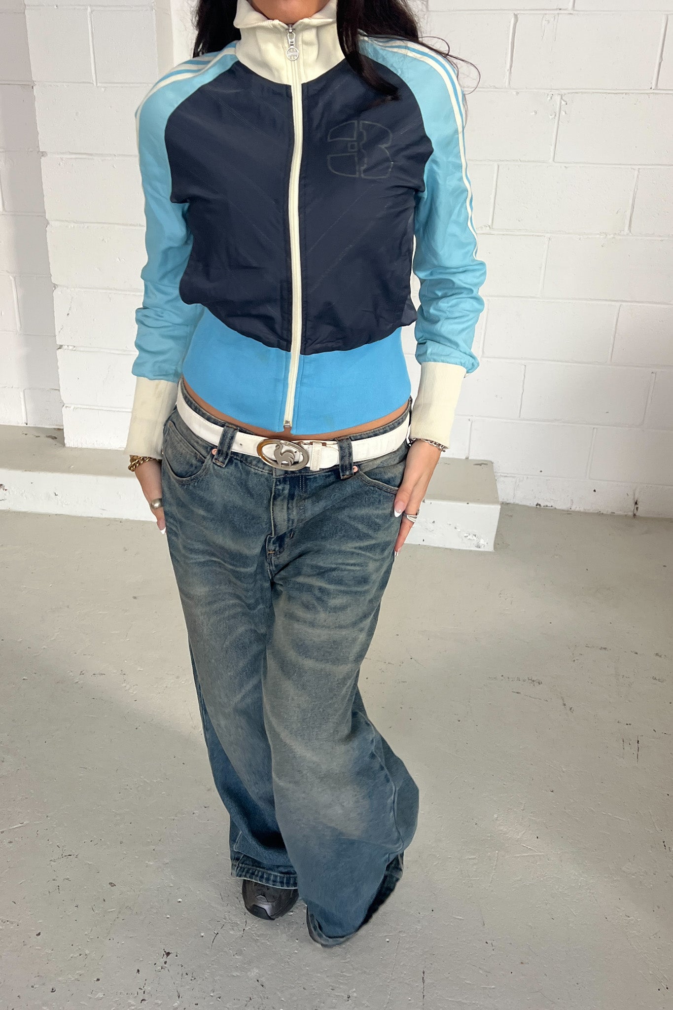 ADIDAS baby-blue & navy trackjacket