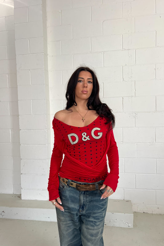 DOLCE & GABBANA red polka dot longsleeve