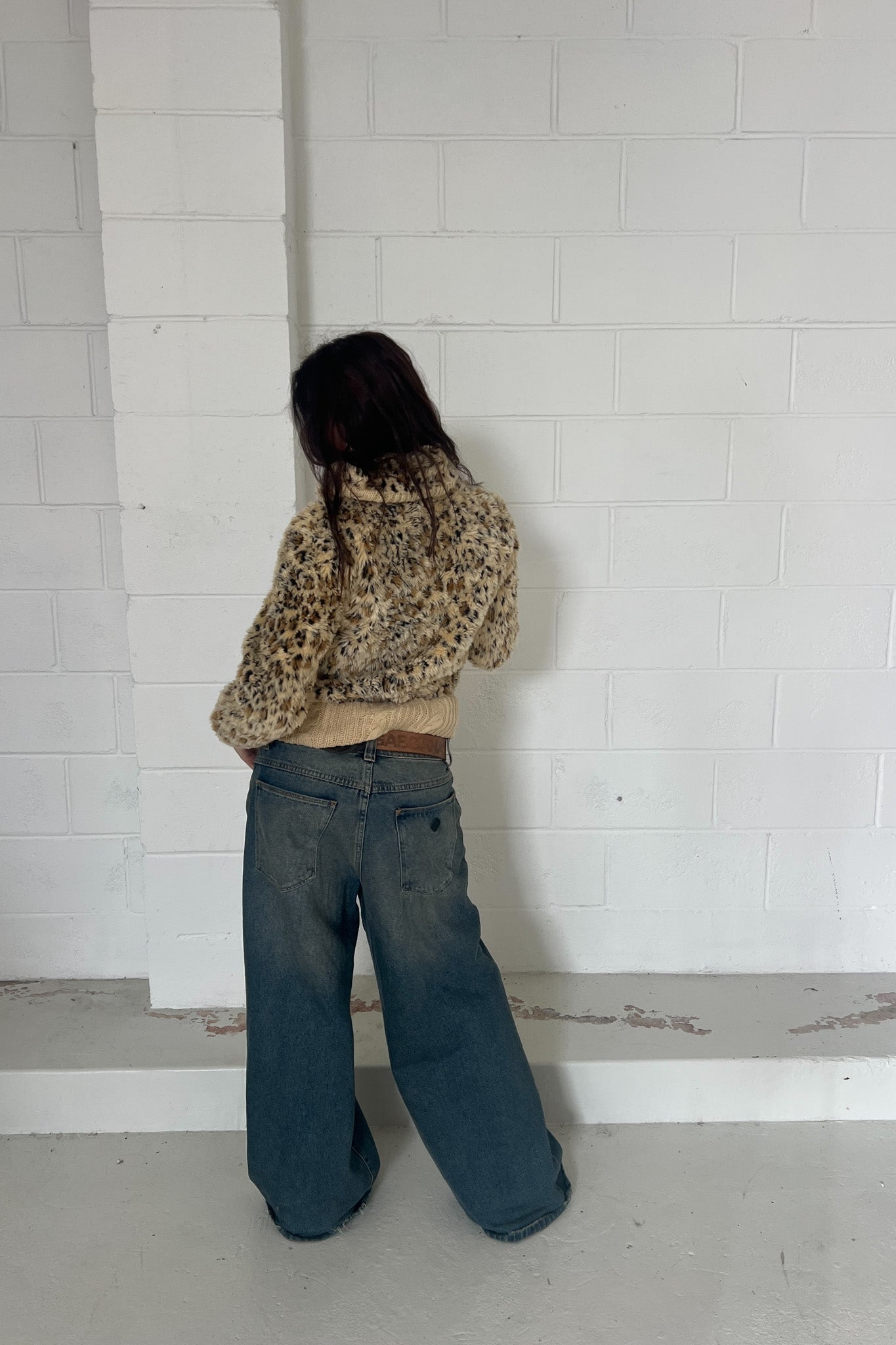 Leopard print cuffed zip up jacket ★ Size Large