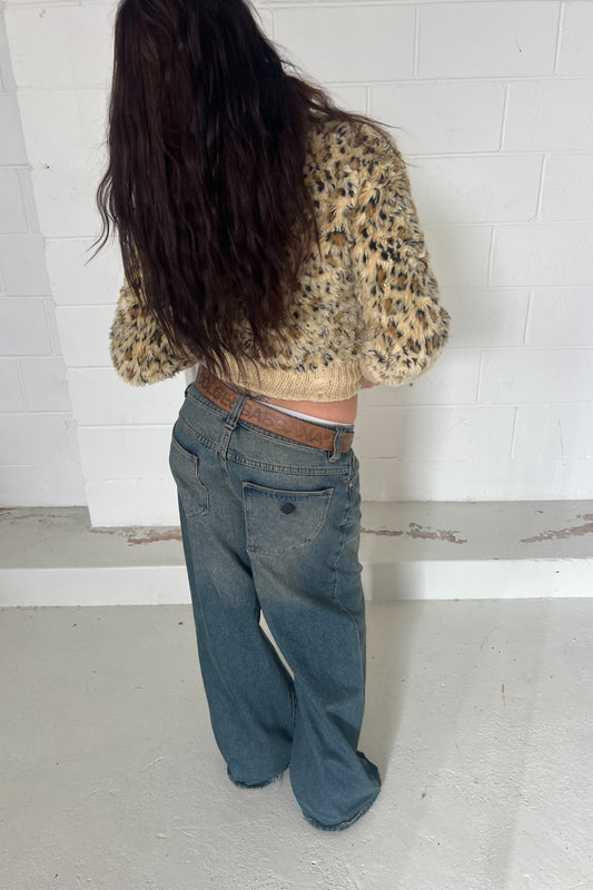 Leopard print cuffed zip up jacket ★ Size Large