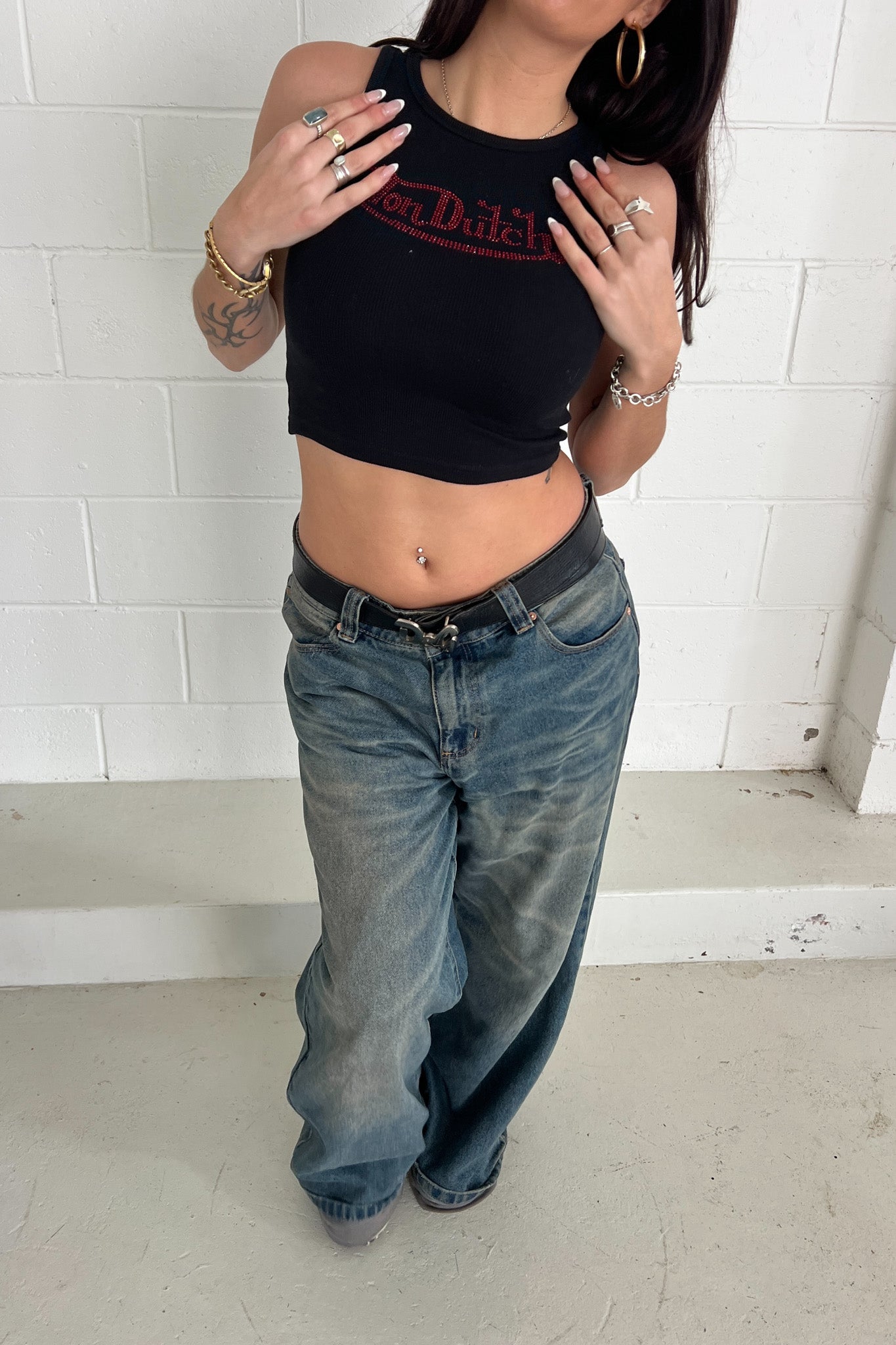 VON DUTCH Crop - Black + Red Diamantes ★ Sizes available