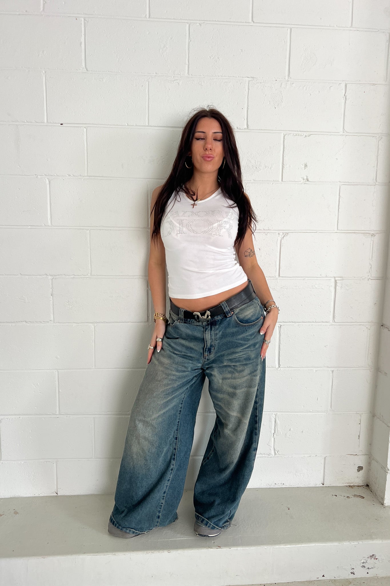 J'ADORE DIOR white embellished crop