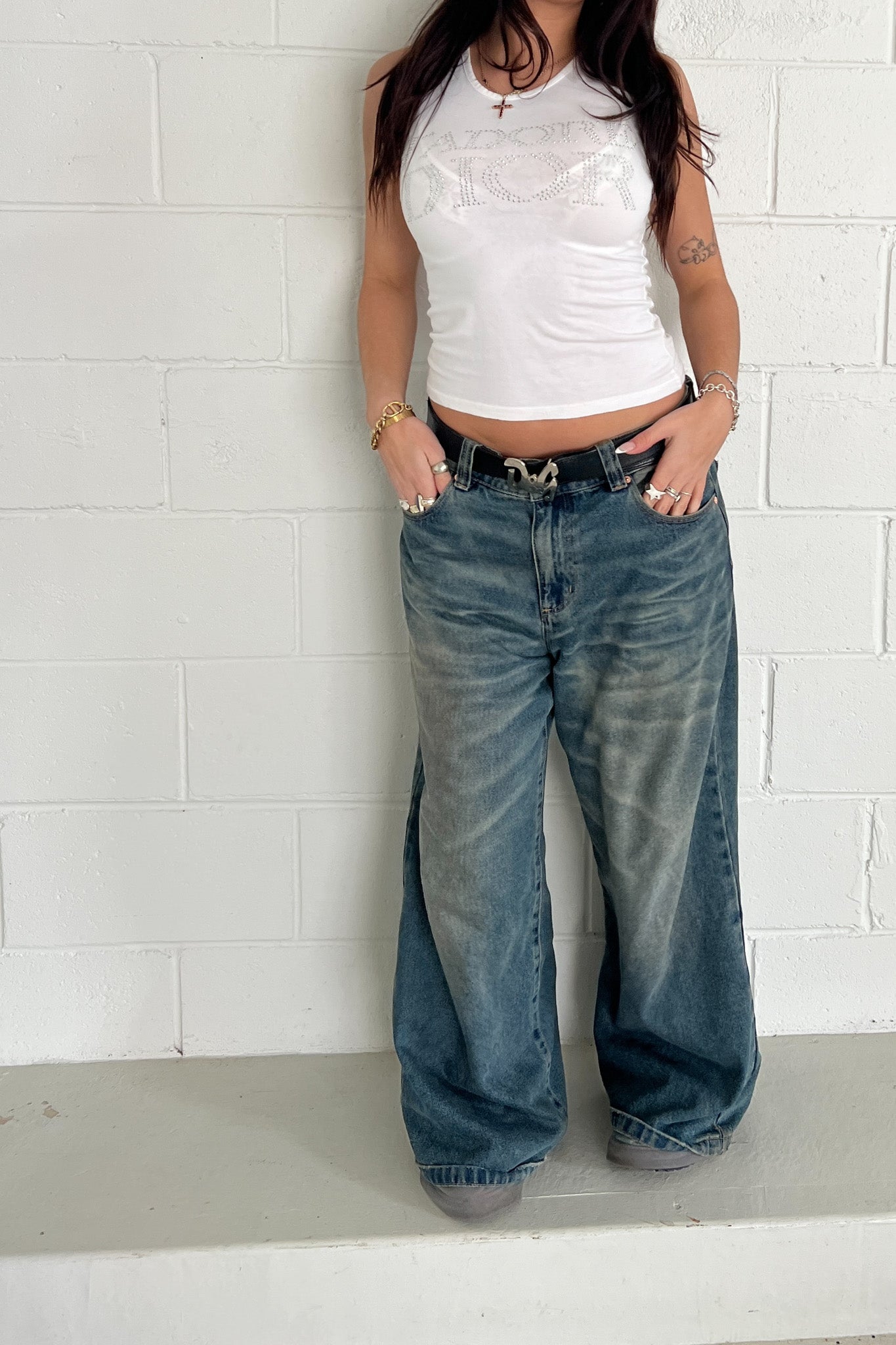 J'ADORE DIOR white embellished crop