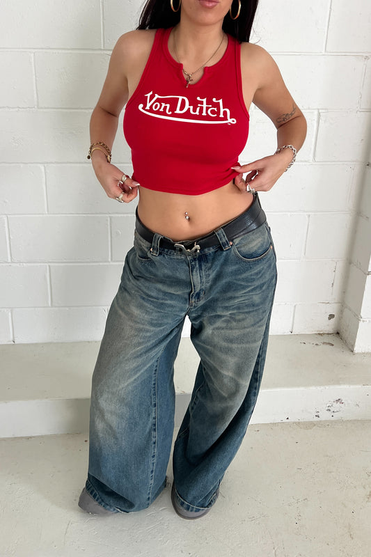 VON DUTCH Crop - Red + white  ★ Size XS