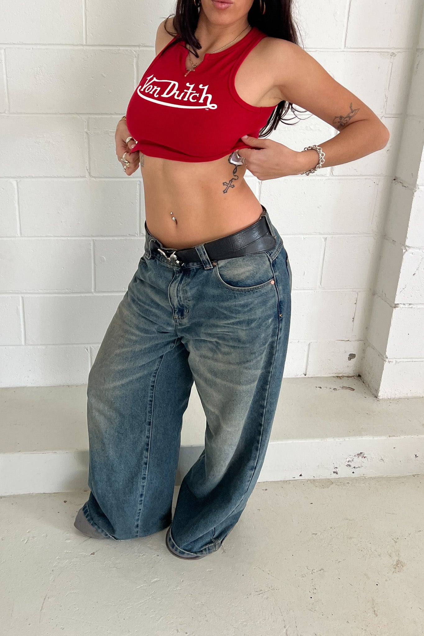 VON DUTCH Crop - Red + white  ★ Size XS