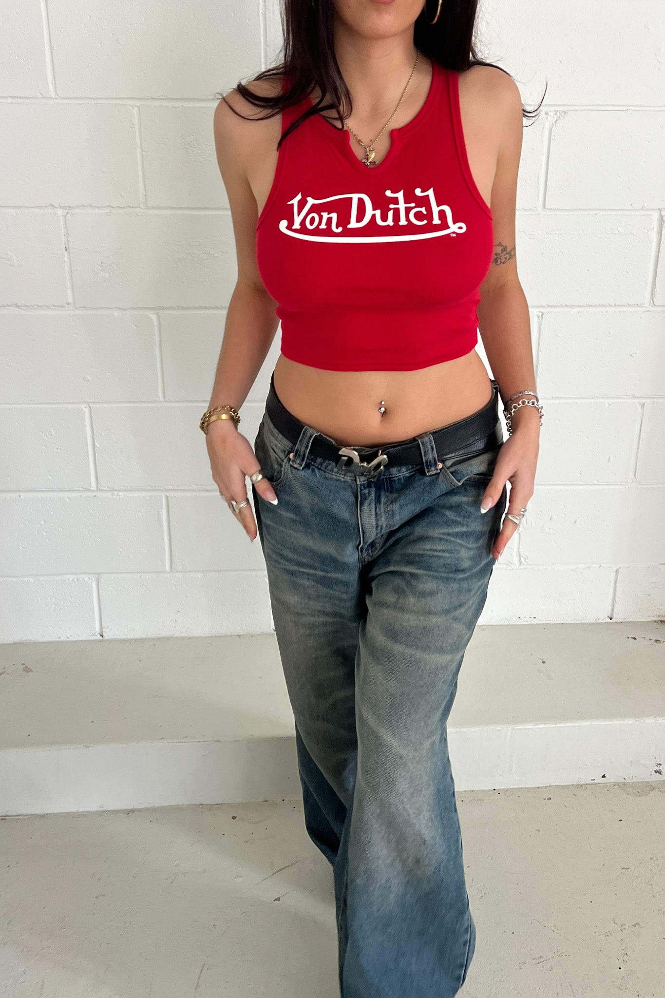 VON DUTCH Crop - Red + white  ★ Size XS