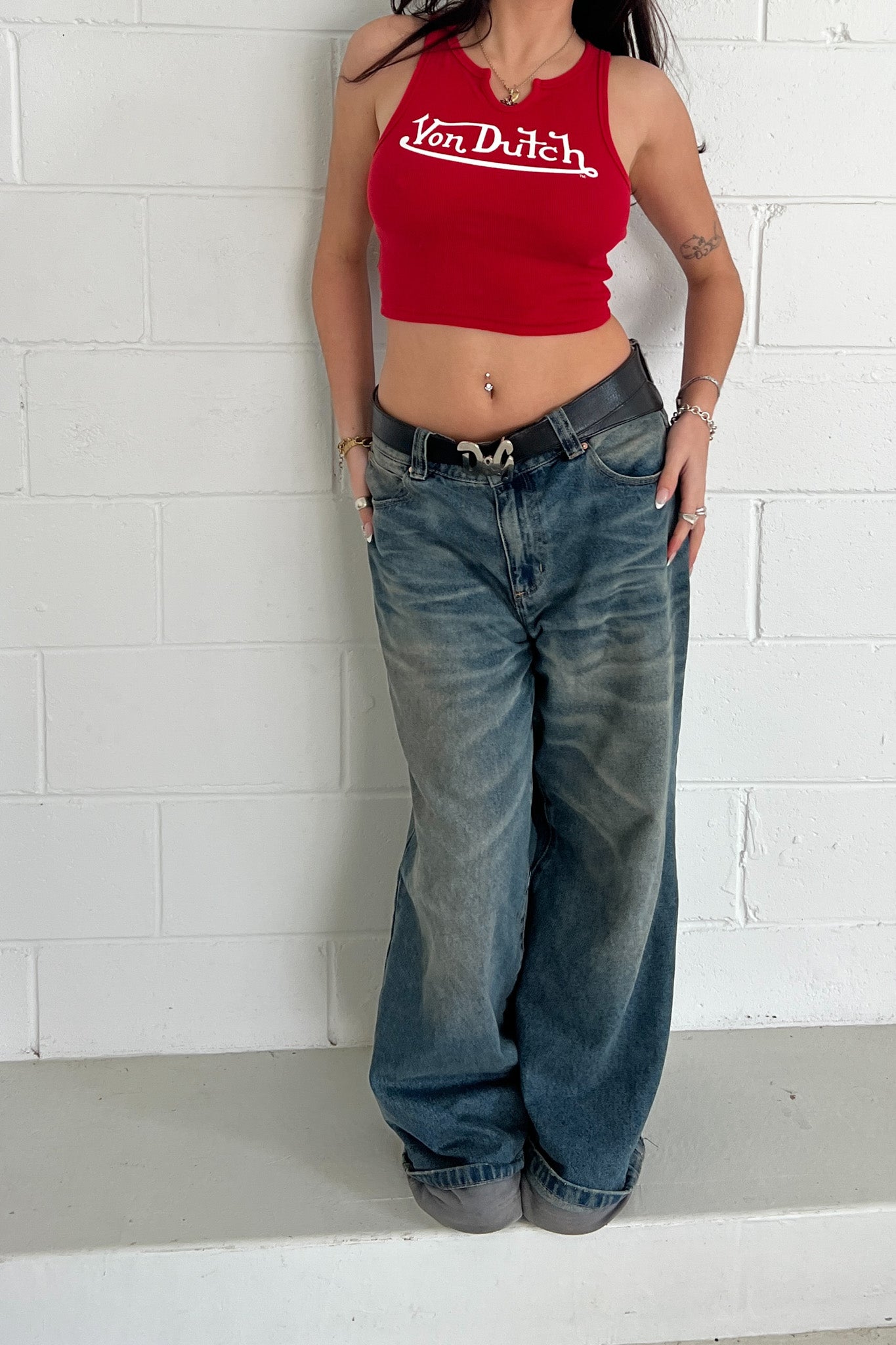 VON DUTCH Crop - Red + white  ★ Size XS