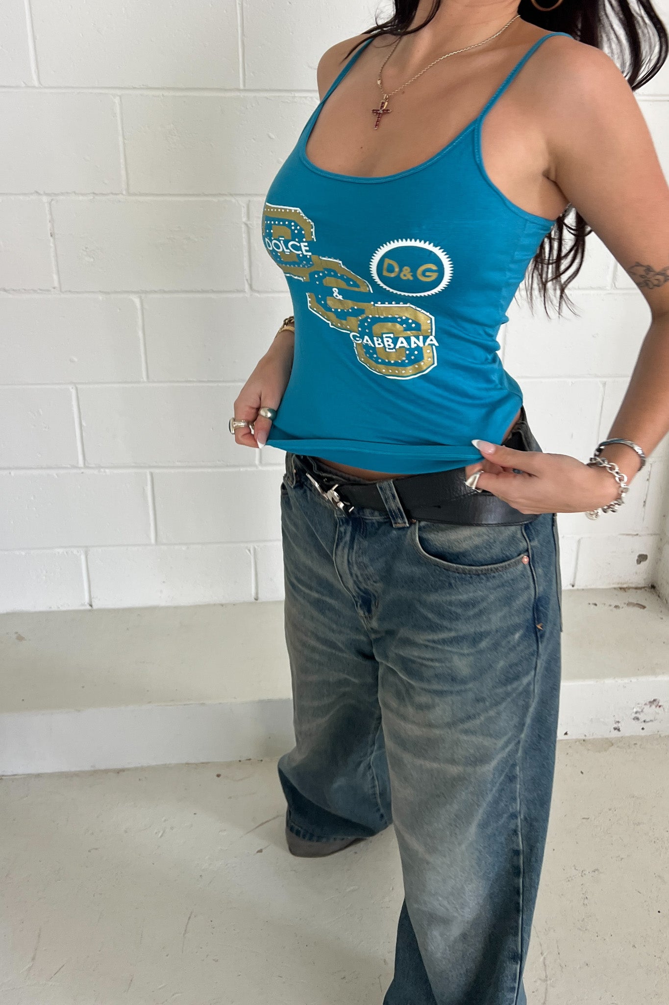 DOLCE & GABBANA blue embellished tank ★ Size xs