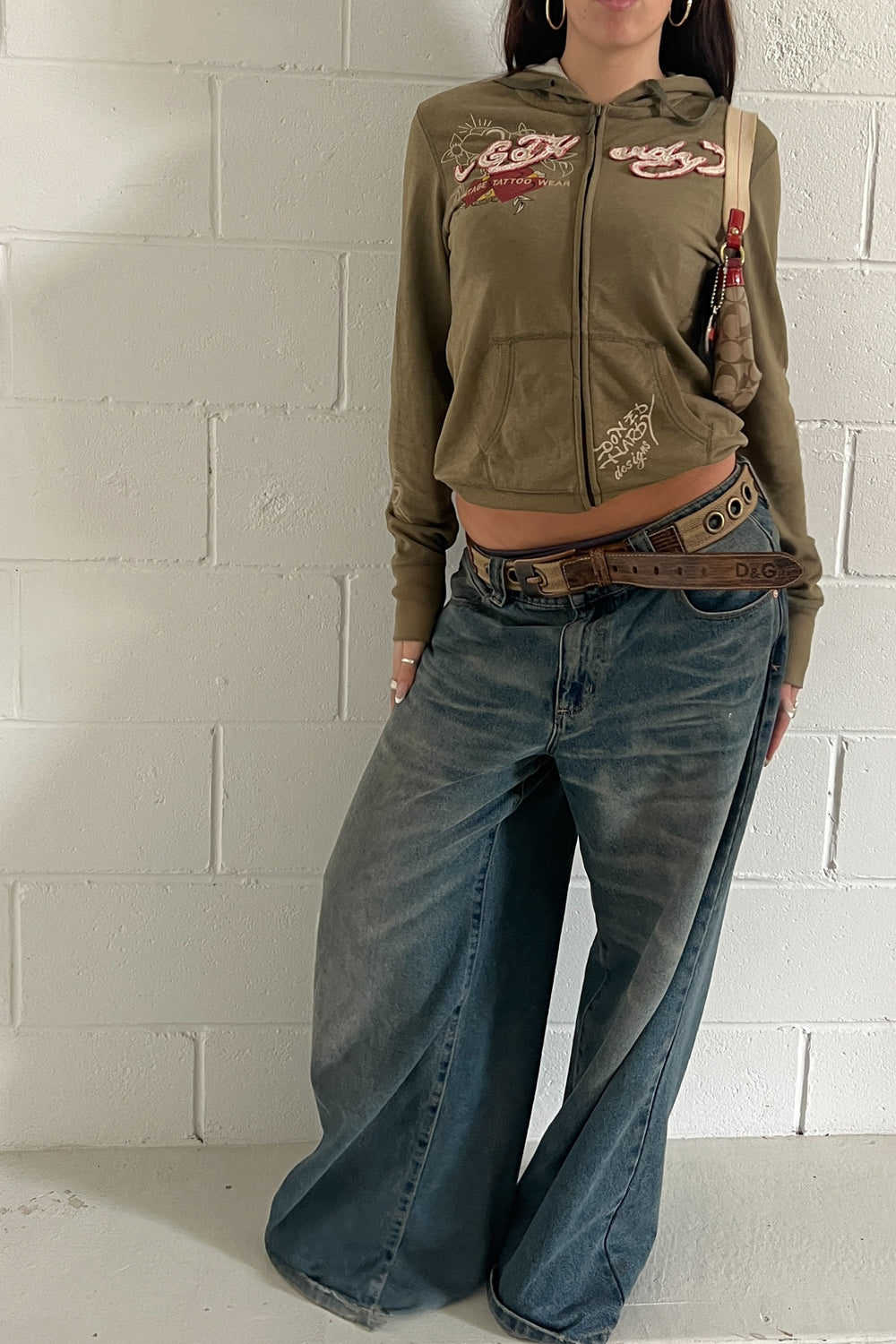 ED HARDY khaki zip up ★ Estimated size 8