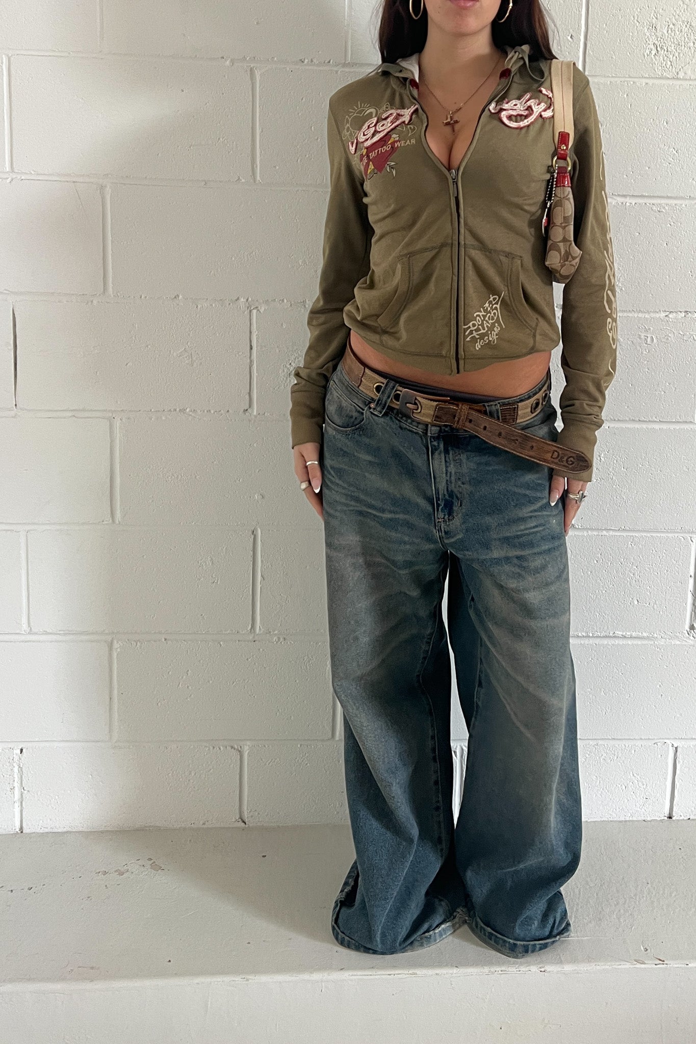 ED HARDY khaki zip up ★ Estimated size 8