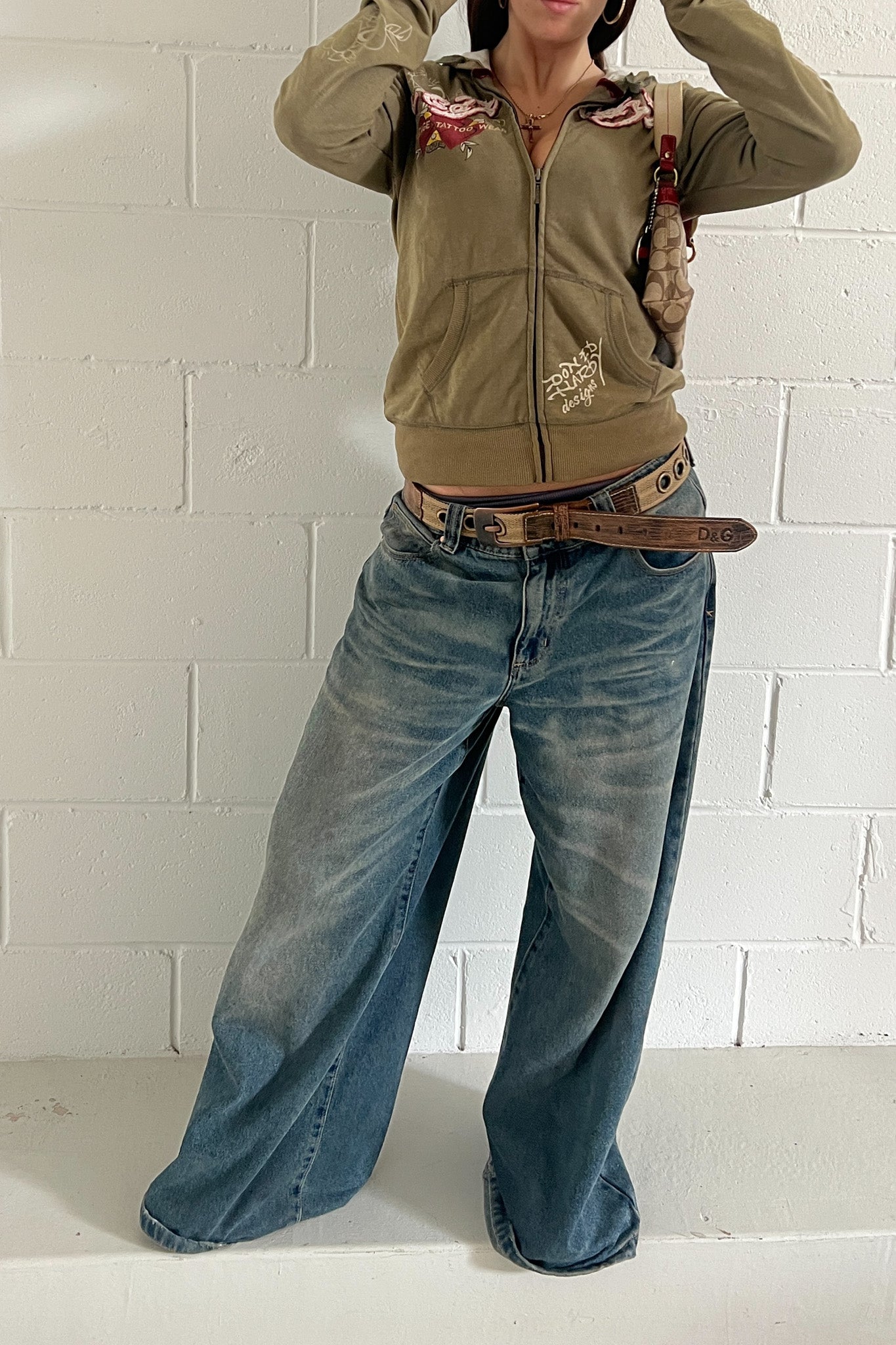 ED HARDY khaki zip up ★ Estimated size 8