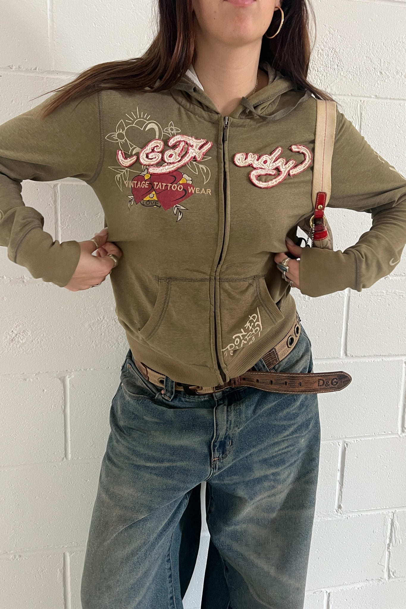 ED HARDY khaki zip up ★ Estimated size 8