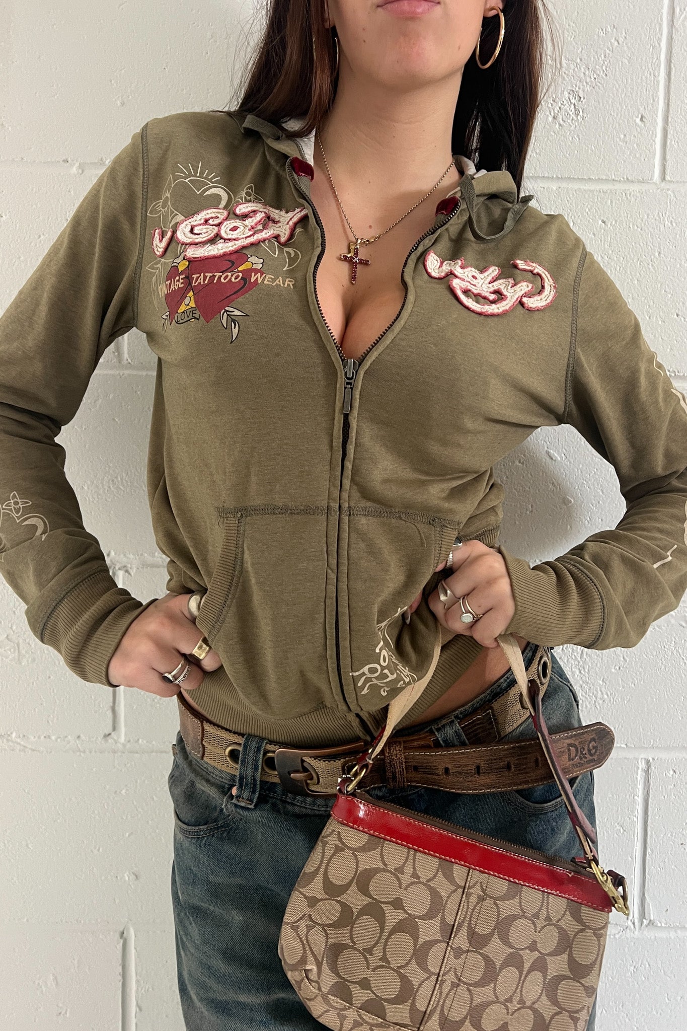 ED HARDY khaki zip up ★ Estimated size 8