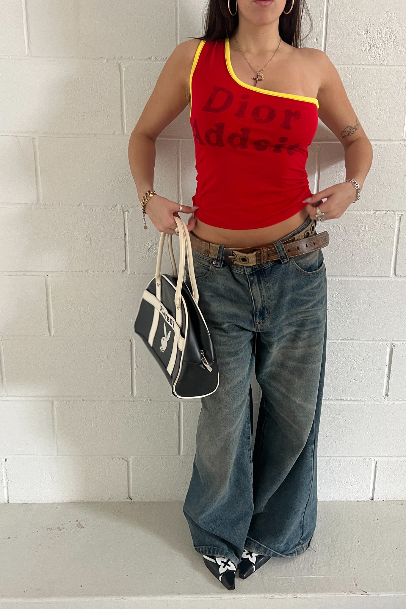DIOR ADDICT bootleg one shoulder tank ★ Estimated size 8 -10