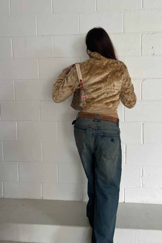Caramel cuffed zip up jacket ★ Size estimated small