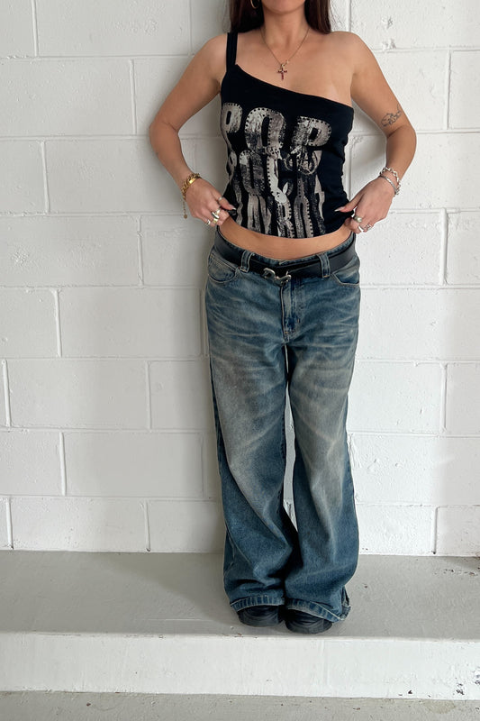 PLAYBOY one shouldered graphic tank ★ Size estimated medium