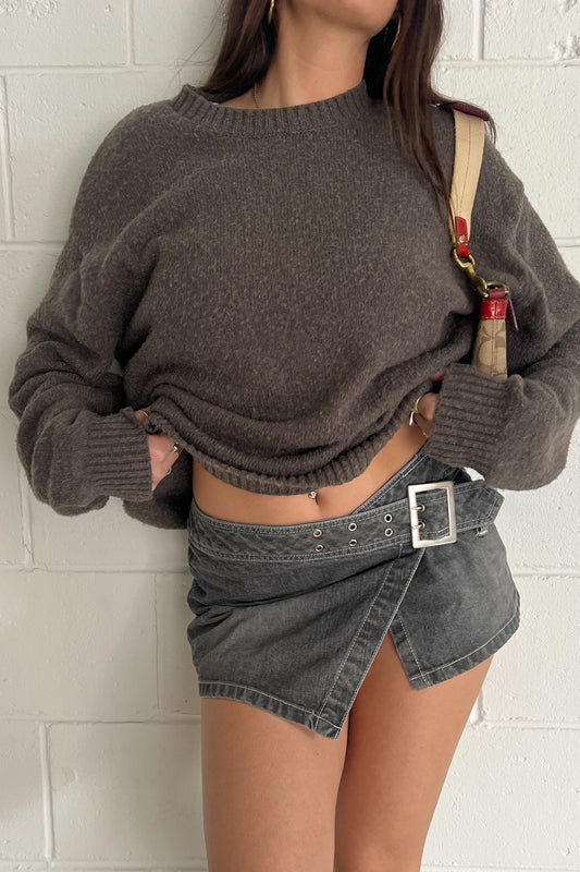 Vintage dark denim mini skirt with asymmetrical buckle ★ Size estimated XS