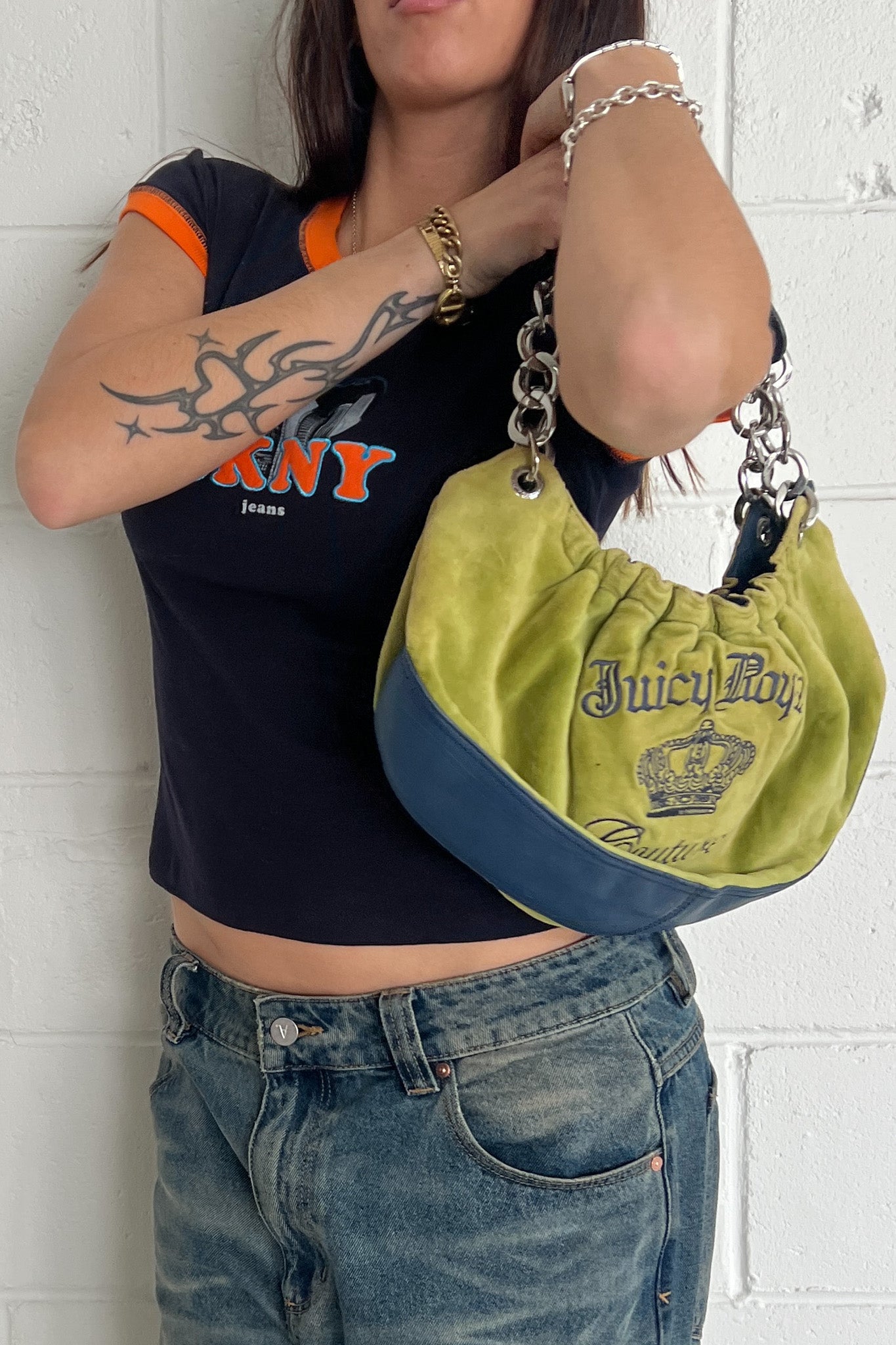 DKNY orange + navy spell out tank ★ Size medium