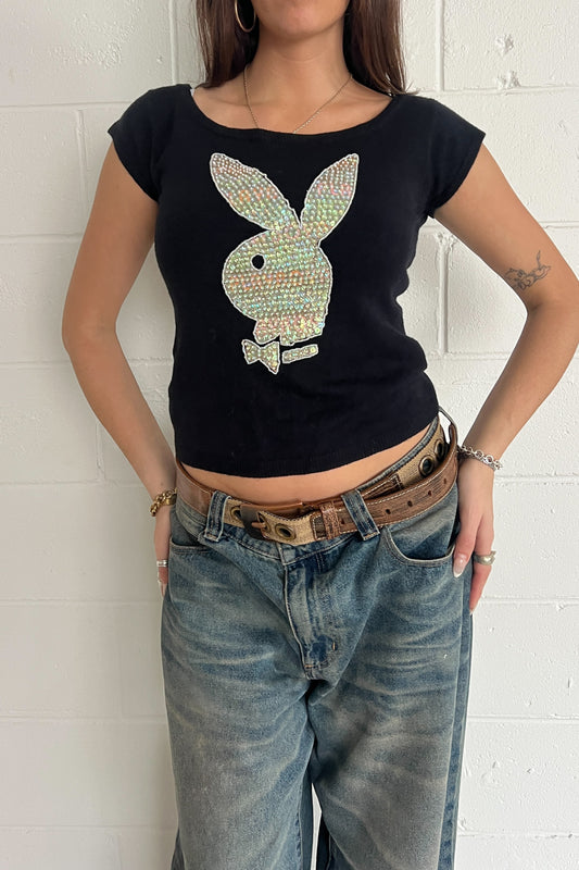 PLAYBOY black sequin logo knit ★ Size medium