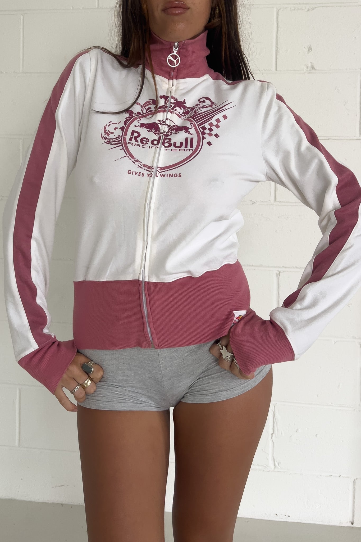 REDBULL pink + white zip up jacket ★ Size medium