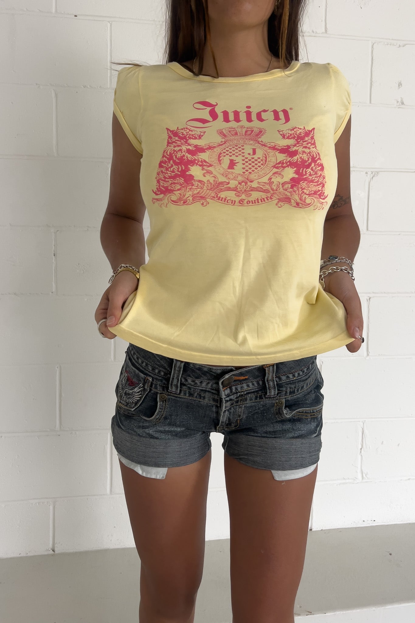 JUICY COUTURE scotty dog tee yellow and pink ★ Size small